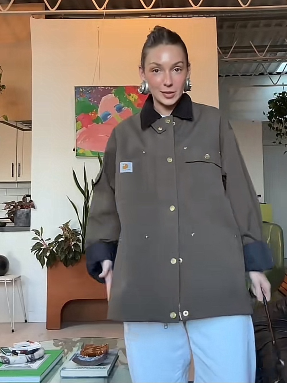 Carhartt Barn Brown Duck Work Jacket with Dark Brown Corduroy Collar - Picture 6 of 6